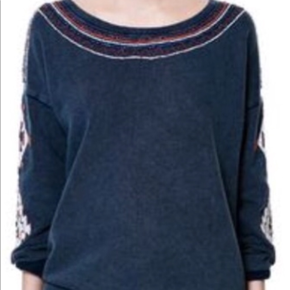 Zara Ethnic Sweatshirt with Beaded Sleeves. Size S